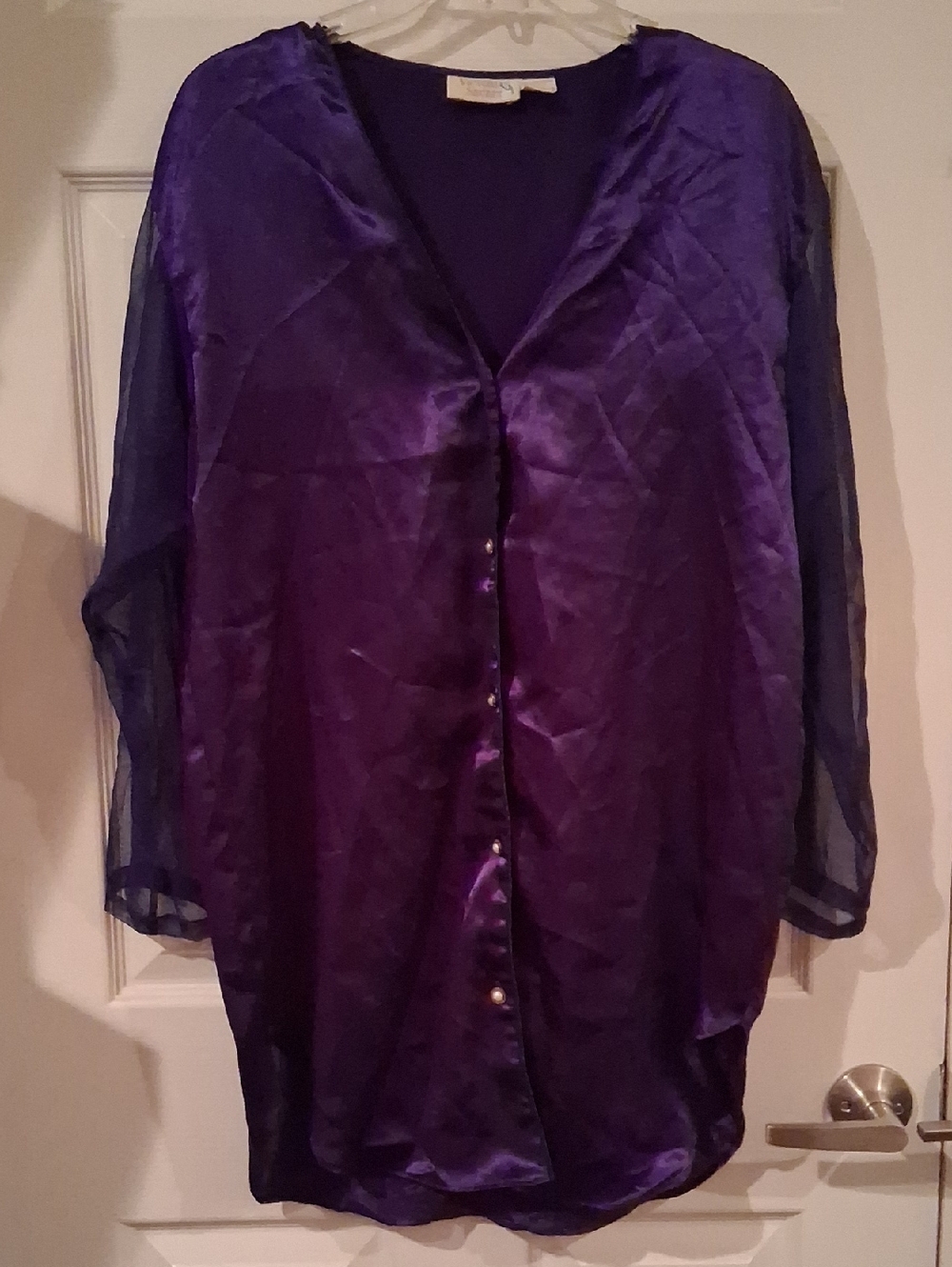 Victoria Secret Vintage Stunning, HTF SLEEP-SHIRT Button Down,Sheer Arm Sz S/M
